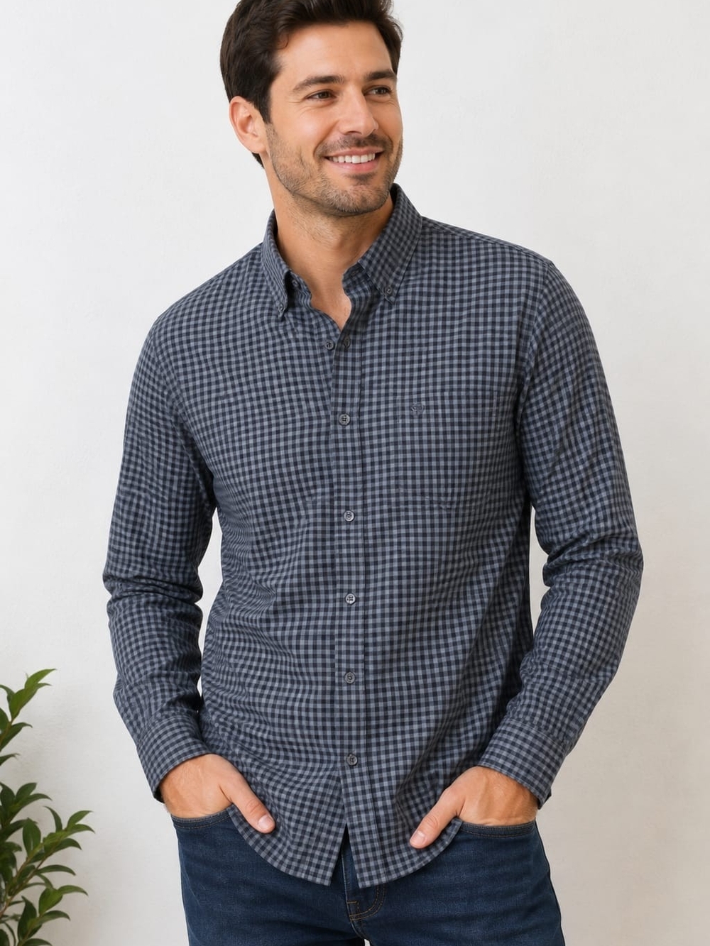 Chaps Men's Button-Down Shirt - Navy & Gray Check